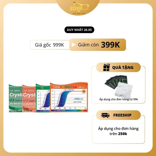 Tròng kính cận loạn có độ CHEMI mắt kính chống ánh sáng xanh, hạn chế bám nước chống tia UV400