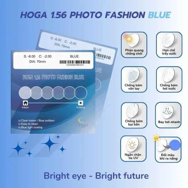 Tròng Kính Đổi Màu Thời Trang HOGA 1.56 mắt kính chống tia UV400 hạn chế bám nước - Hình ảnh 3
