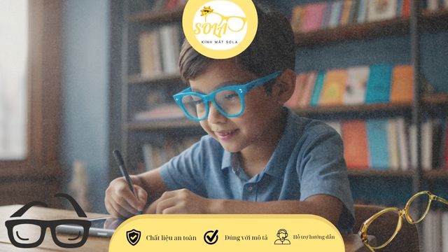 Bé học tập với kính lọc ánh sáng xanh